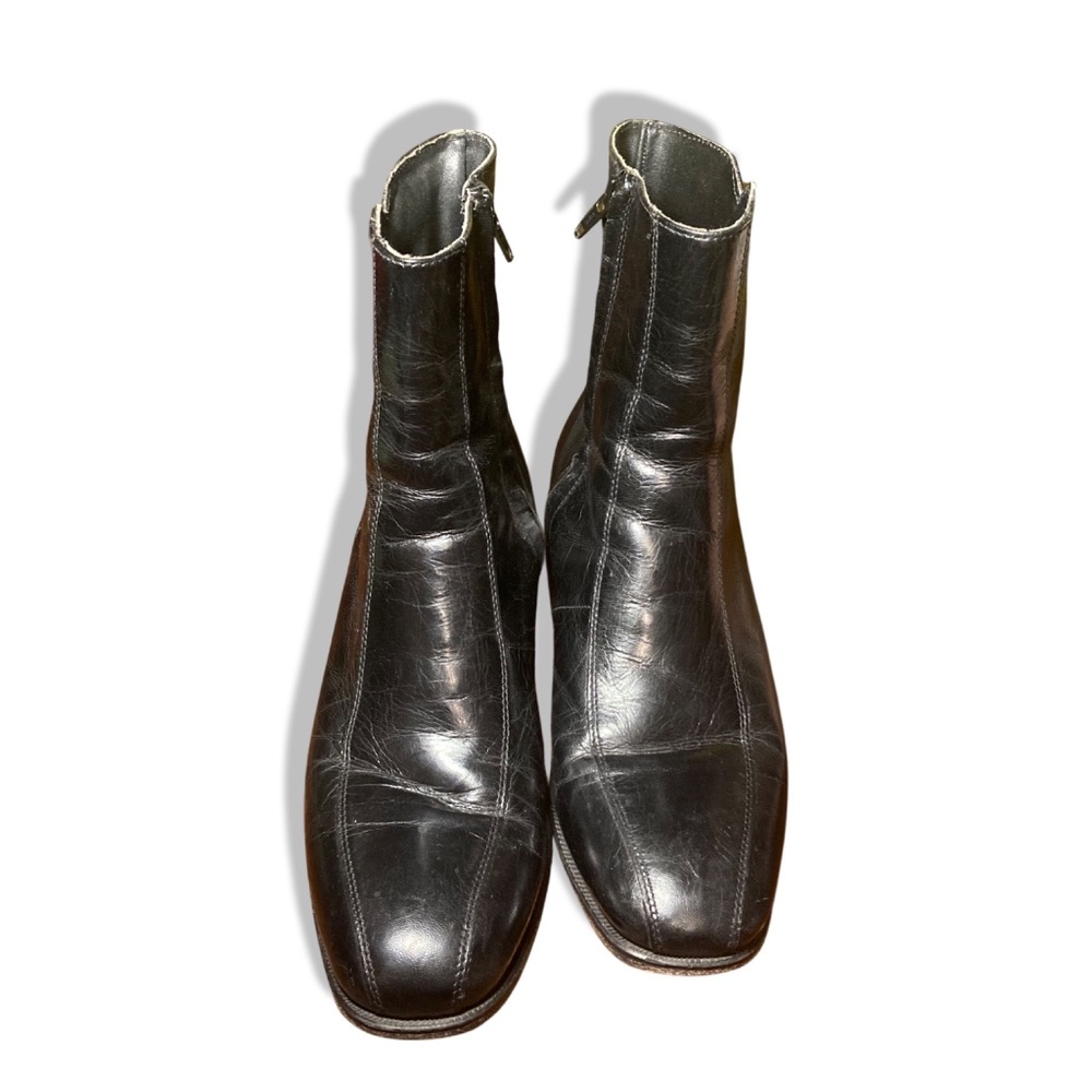 Florsheim Regent Mens 8.5 Black Leather Bike Toe Zipper Ankle Boots Beatle Boots